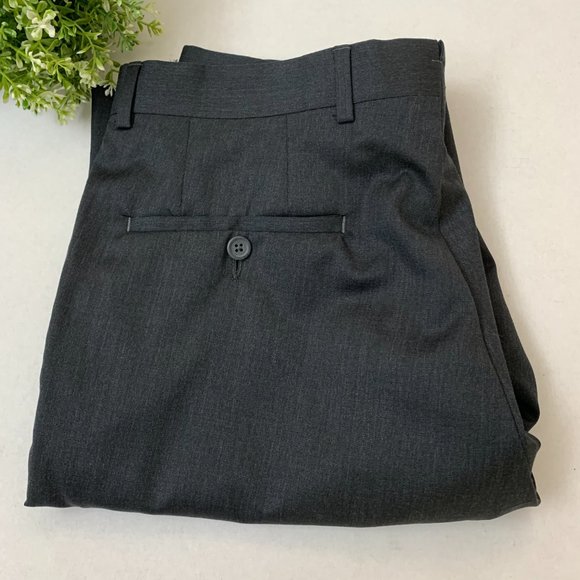 Nordstrom Men's Shop Flat Front Wool Trousers 32W Charcoal Raw Hem - Picture 2 of 11